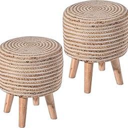 Kuber Industries Pack of 2 Aesthetic Jute & Cotton Rope Ottoman for Sitting | Puffies Sitting Stool for Living Room, Vanity Cushion Mudde | White & Brown-24