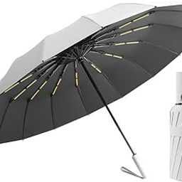White 12 Ribs Car Large Travel Auto Open/Close Umbrella Windproof for Rain & Sun UV Protection, Strong Umbrella for Men & Women, Wind Resistant, Portable Folding Umbrellas for Backpack-image-58