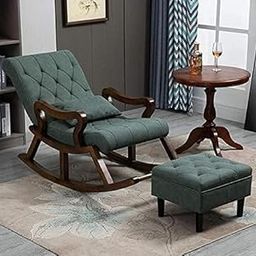 SK Star Wood Carving and Furniture Ergonomic Rocking Chair Rosewood Rocking Chair Balcony Rocking Chair Recliner Adults Lazy Sofa Home Easy Chair (SWED Green)-image-74