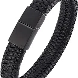 fashion frill Stylish Bracelet for Men Black Leather Hand Band Jewellery Accessories For Boys Gift for Husband & Boyfriend-picture-15