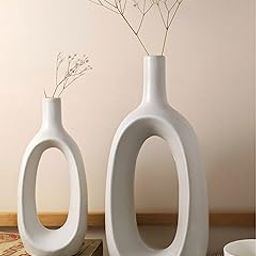 Purezento Modern Decorative Kieko Vases for Home Decor | Centerpieces | Kitchen | Office or Living Room with Unique Quality for Home Decor Center Table, Flowers Pot(Pack of 2) (12 * 8 Inch, White)-image-46