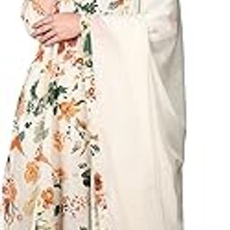 yash gallery Women's Cotton Cambric Floral Print Calf Length V-Neck with Lace Detaling 3/4 Sleeves Straight Kurta Set with Pant and Duptta-picture-12