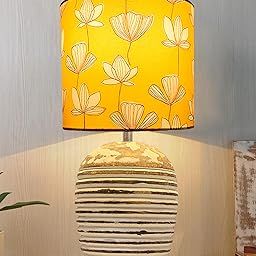 Homesake Modern Incandescent Table Lamp, Wooden Base Modern Fabric Lampshade For Home Office Cafe Restaurant, Ribbed Basket,(Hibiscus)-3