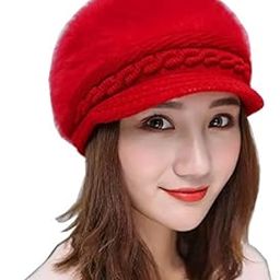 Faux Fur Visor Beanie Cap for Women|Girls (Red, Free Size)-image-94