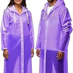 Unisex Long Raincoat with Hood, Button Closure, Purple, Waterproof-picture-28