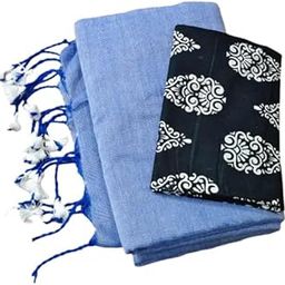 Handloom, Womens' Khadi Cotton Solid Saree with Kalamkari Blouse Piece-37