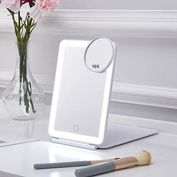 LED Foldable Travel Makeup Mirror - 5x7 inches 3 Colors Light Modes USB Rechargeable Touch Screen, Portable Tabletop Cosmetic Mirror Perfect for Travel, Makeup & Beauty Needs, Office (White)-29