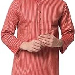 Men's Gold Line Handloom Weaving Pure Cotton Kurta, Round collar, Full Sleeves, Wooden Button Kurta, Ethnic Wear (VS2477D)-image-5