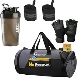 Duffle Polyester Bag NO Excuses with Wrist BandlGloveslShaker Bottle-400 ML (Black)-17