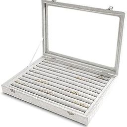 BucketList Women's Velvet Glass Ring Earrings Jewelry Box - Display Storage Showcase Holder Organizer (100 Slot Ring Jewellery Box-Grey)-picture-18