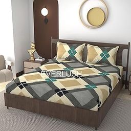 EVERLUSH 320 TC Cotton Feel Elastic Fitted King Size Bedsheet with Elastic Fitted Bedsheets King Size, Premium Fitted Bedsheets King Size for Double Bed with 2 Pillow Covers, Size- 78” x 72” Multi-image-74