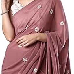Women's Maroon Georgette Embroidered Saree with Unstitched Blouse Piece-6