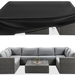 Klmeiday Outdoor Waterproof Patio Table Furniture Covers - 420D Couch Sectional Cover Dust Proof Anti-UV Outside Weatherproof Patio Furniture Covering for Deck, Lawn and Backyard (350×260×90cm)-image-19