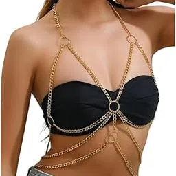 xivir Golden Body Intimate Chain for Women | Honeymoon Lingerie Set Layered Crossover Bikini Bra Body Jewelry - Adjustable Summer Beach Crystal Waist Chain-picture-11
