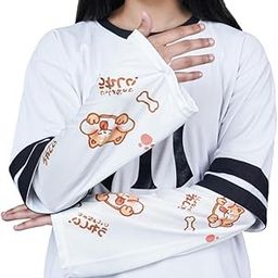 Flower Printed Ice Silk Sleeve, UV Protection Sun Long Loose Arm Sleeves, Thin Cooling Sleeve with Thumb Hole for Women (Color : Brown, Size : One Size)-image-59