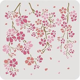 Devasya Crafts 12x12 Cherry Blossom Stencil, Flower Theme Reusable Plastic Drawing Stencils Templates for Painting on Scrapbook Fabric Wall Floor Furniture Wood-16