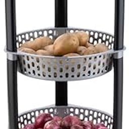 Finner Round 3 Layer Multipurpose Shelf Stand Basket Rack for Kitchen & Office Use Easy-to-Move Slide Out Stand Rack Basket Fruits & Vegetables Basket Stand-(Grey)-12