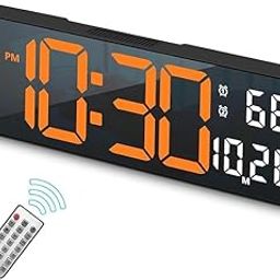 Aravt 16 inch Large LED Digital Wall Clock, Large Display Date and Temperature, Count Up & Down Timer Clock with Remote Control, Adjustable Brightness Alarm Clock for Home, Office (Orange)-image-62