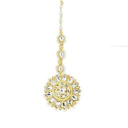 Traditional Borla Maang Tikka Gold Plated Kundan Studded Forehead Jewellery For Women and girls-image-2