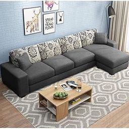 FURNY Berlando Fabric 5 Seater RHS L Shape Sofa Set - Dark Grey-image-40