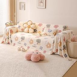HOKIPO Soft and Cozy Fully Covered Sofa Cover Blanket Throw for All Sofa Types, Milk Velvet Plush- Bunny Rabbit, 3 Seater (NEW-AR-5213-D1)-image-30