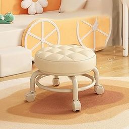 kankin Round Shoe Bench for Children Low Stool with Pulley, Soft Sponge Cushion and Movable Wheel Design, for Living Room or Hallway (Pack of 1)-20