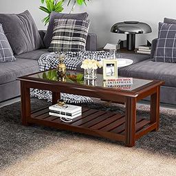 SHREE JEEN MATA ENTERPRISES Solid Sheesham Wood Glass Top Coffee Table | Wooden Coffee Table for Living Room | Hotel | Cafe | Office | Finish- Walnut Finish |-picture-17