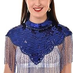 Vintage Black Sequin Collar Shawl with Fringe Tassels, Gothic Victorian Style Neck Accessory-picture-36