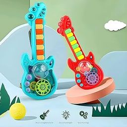 Zenex Store Transparent Gear Guitar Toy with Lights and Musical Features for Kids (Multicolor)-image-1