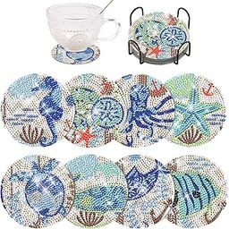 CoolShef 8Pcs Diamond Art Coasters Kit – Ocean Animals Coaster Set with Holder, Funny DIY Diamond Painting Kit for Adults and Kids, Creative Craft for Home & Gift Use-25