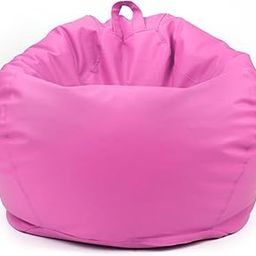 LUXE DECORA Classic Round Faux Leather Bean Bag with Polystyrene Beads Filling (XL, Pink)-image-43