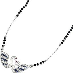 925 Sterling Silver Pure Rhodium Swan design Swiss Zirconia Black Beads Mani Hypoallergenic Mangalsutra Jewellery| Tanmaniya Chandi Gift for Women-image-27