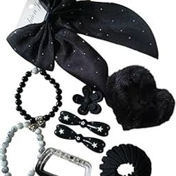 9-Piece Hair Accessories Gift Set for Girls and Women, Glitter Bow Clip, Fur Scrunchie, Hair Band, Clutcher, Star Clips, Flower Claw, Beaded Bracelets-image-35