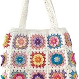 Crochet Granny Sqaure Bag, Flower Tote Purse For Girls, Handmade Shoulder Bag,multicolor-image-21