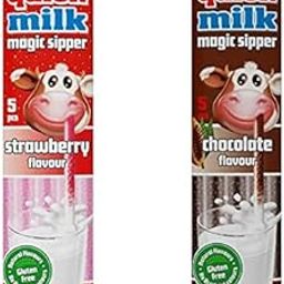 Quick Milk Magic Sipper Straw Combo Pack, Strawberry, Chocolate, Guten Free 30g Pack Of 2-4