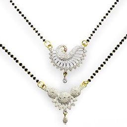 Traditional South Indian Mangalsutra for Women Stylish New Combo Set for Wedding Tanmaniya Necklace Set with Black Beads Chain Set of 2, (Pack of 1)-image-21