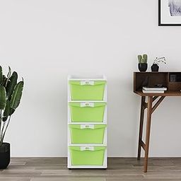 Nilkamal Plastic Chests Of 4 Drawers Chtr23Nt|Organizer Structure With Sliding Wheels,Modern Design|Multi-Purpose Storage For Kids,Home And Office|Easy Assembly|Cream And Pastel Green Colour, painted-20