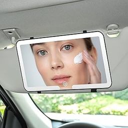 Calyrex Car Sun Visor Vanity Mirror, 3 Light Modes Led Makeup Mirror with Lights, Rechargeable Dimmable Touch Control Interior Mirrors Accessories for Truck SUV White-image-16