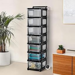 Kuber Industries 7 Layer Heavy Duty Plastic Storage Drawer with Wheels | Modular Cabinet for Bedroom, Office, Home | Chest of Drawers Organiser for Cosmetics, Kitchen items, Toys | Transparent Black-1