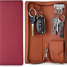 PU Leather Double Key Case key holder leather key pouch key purse with Zipper, 22.5 cm x 8.5 cm x 2.50 cm (Set of 2)-5