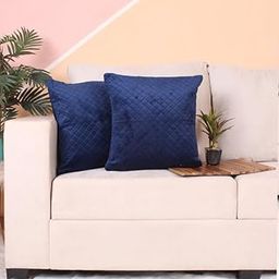 STITCHNEST Set of 2 Cushion Cover | Quilted Velvet | Blue| Soft & Premium Look | 12x12 Inches | Fit for Sofa & Living Room Décor-image-1