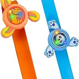FunBlast Wrist Band for Kids – Set of 2 Pcs Kids Wrist Band for Boys and Girls Spinning Slap Band Cute Bracelet Wrist Band with LED Light Up, Return Gift for Kids – Random-40