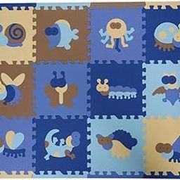 CALANDIS 12Pieces Foam Puzzle Exercise Mat Interlocking Floor Tiles Insect Blue-11