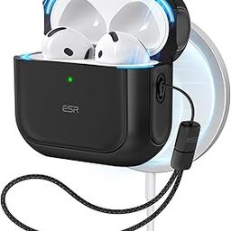 ESR for AirPods 4 Case, Compatible with AirPods 4th Generation Case (2024) (USB-C), Compatible with MagSafe, Drop Protection Cover with Lanyard, Magnetic Lid Lock, Orbit Hybrid Case, Black-11