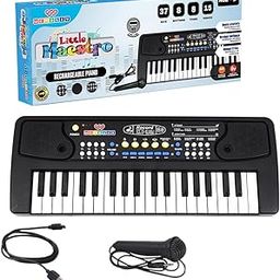 Wembley Kids Piano with Mic - Rechargeable & Portable Electronic Keyboard Musical Toy for Beginners Boys & Girls Ages 3-9 Years with Recording, 37 Keys, 8 Rhythms, 8 Tones, 6 Demos Function - Black-40