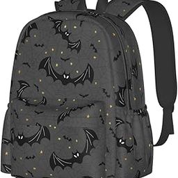 Black Bats Spider Web Large Capacity Backpack Lightweight Personalized Laptop Bag Tablet Travel School Bag with Multiple Pockets, Black, One Size, Daypack Backpacks-image-51