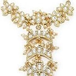 Gold Plated Pearl and Moon Shape Kundan Hathphool for Women-image-59