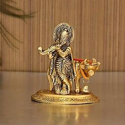 Collectible India Lord Cow Krishna Idol Statue murti Krishan with Kamdhenu Hindu God Religious Showpiece (Set of 1)-26