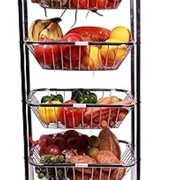 LOVANX Stainless Steel Kitchen Trolley With Wheels - Multi-Functional Vegetable Basket For Kitchen, Onion Baskets For Storage, And Onion Potato Rack For Kitchen (4 Tier)-image-100