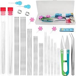 TecoKart® 43 Pcs Beading Needles Set - 5 Sizes Big Eye Bead Needles With Bottle, Tweezers, Yarn Scissor, Thimble, Soft Tape, Threaders for Bracelets, Necklace, Jewelry Making-image-28